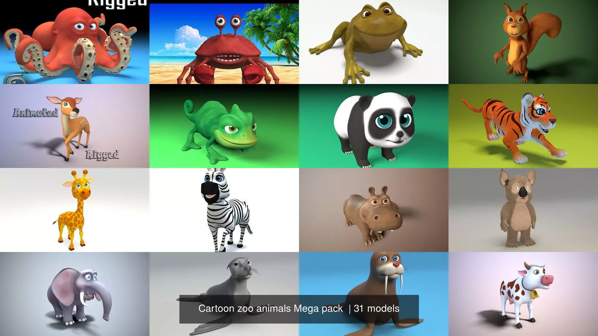 Cartoon zoo animals Mega pack 3D Model Collection_23
