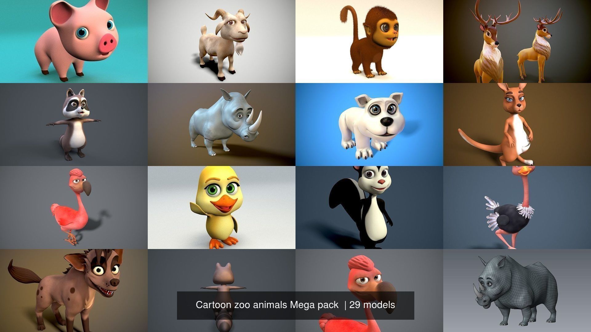 Cartoon zoo animals Mega pack 3D Model Collection_25