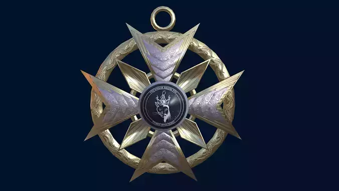 Royal ceremonial gold medal with latinic words and unique logo