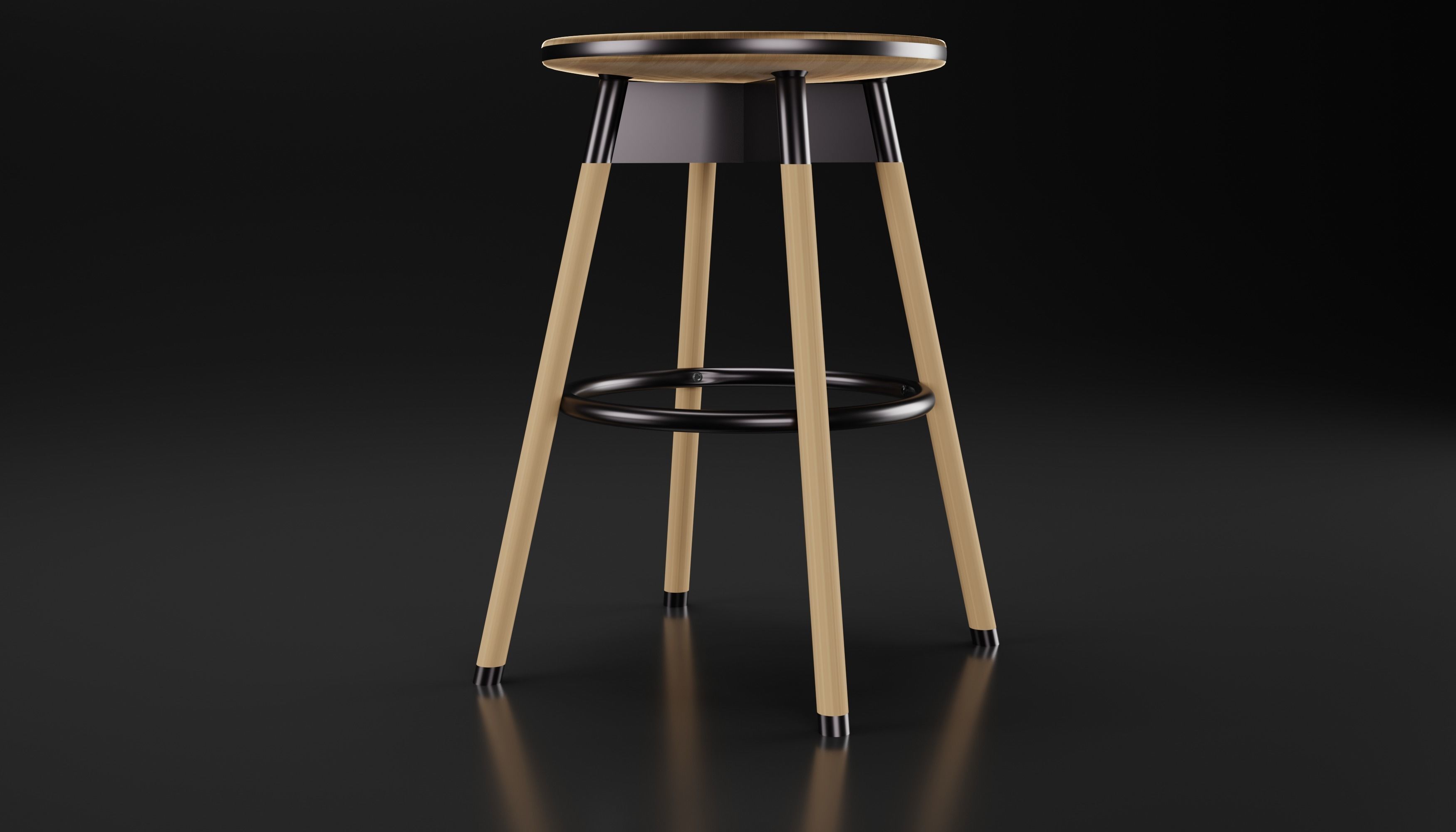 Chair wooden bar stool Free 3D model_1