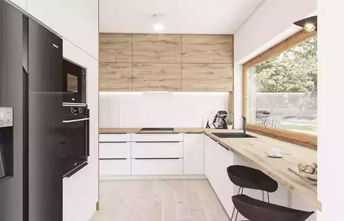 Kitchen Scene Scandinavian Wood n White  with  YT Preview