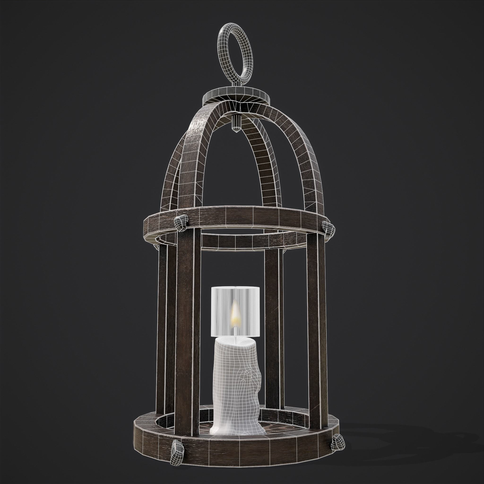 Elegant Wooden Lantern  Low-poly 3D model_7