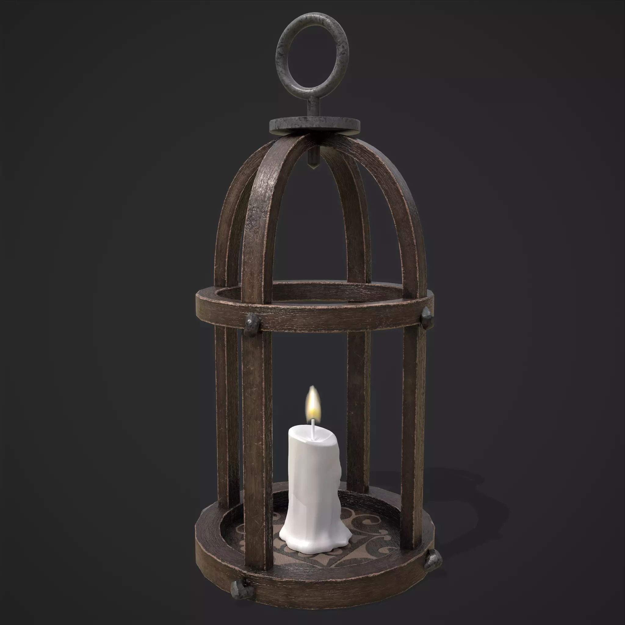 Elegant Wooden Lantern  Low-poly 3D model_0