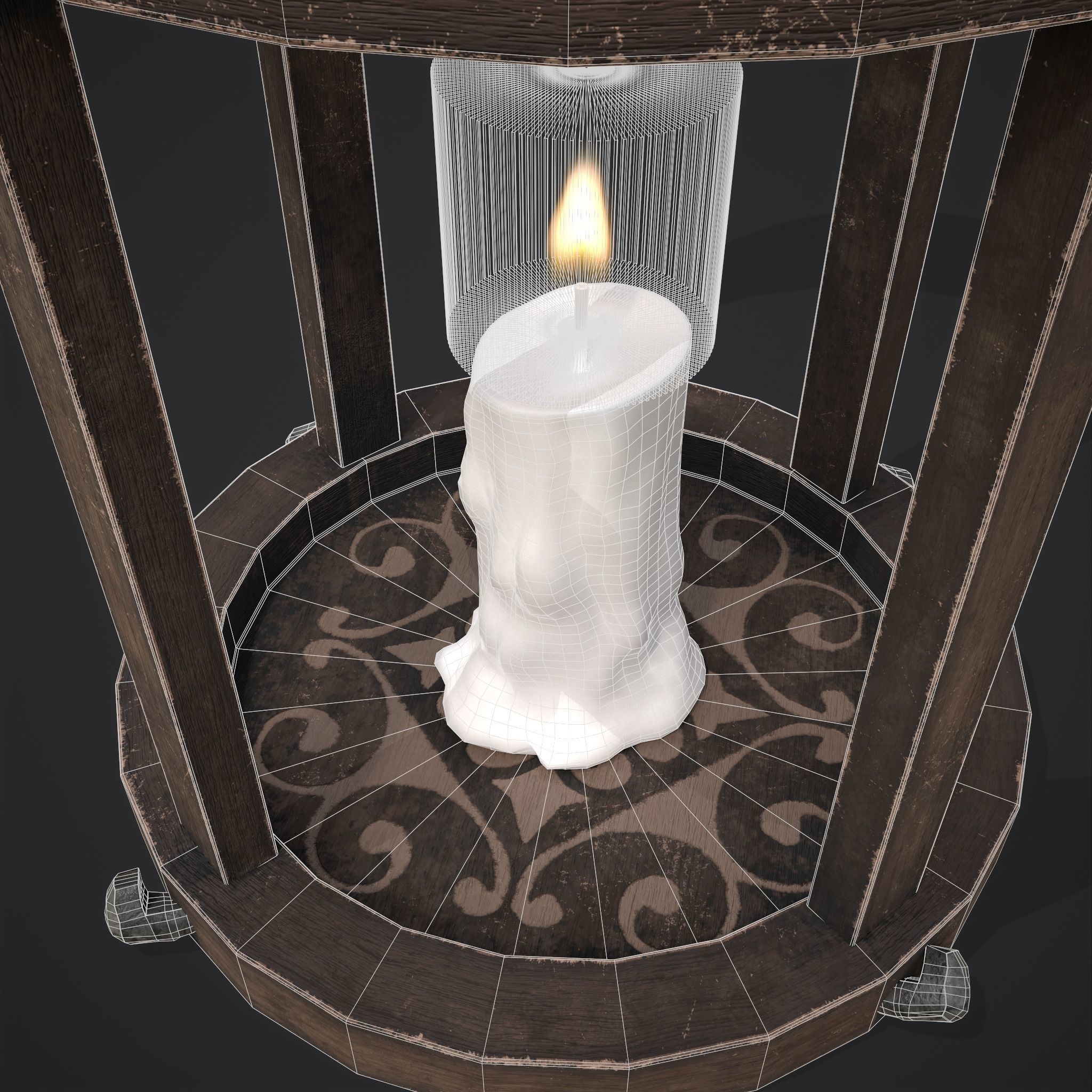 Elegant Wooden Lantern  Low-poly 3D model_16