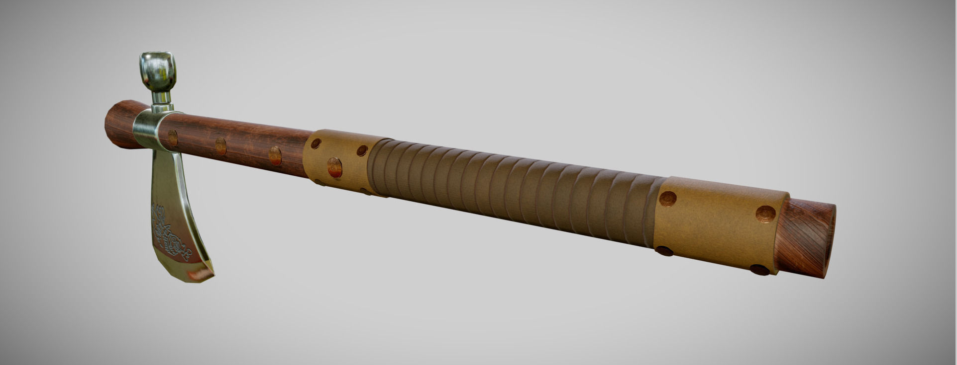 Tomahawk axe with wooden handle Low-poly 3D model_4