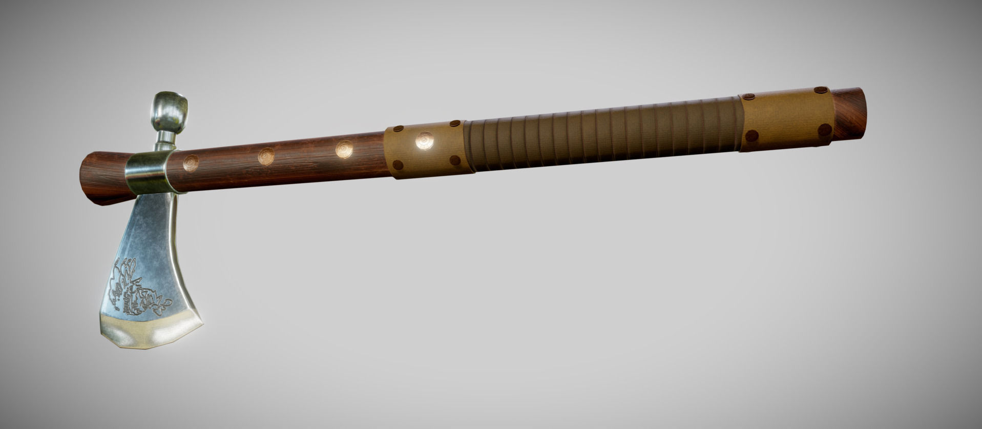 Tomahawk axe with wooden handle Low-poly 3D model_2