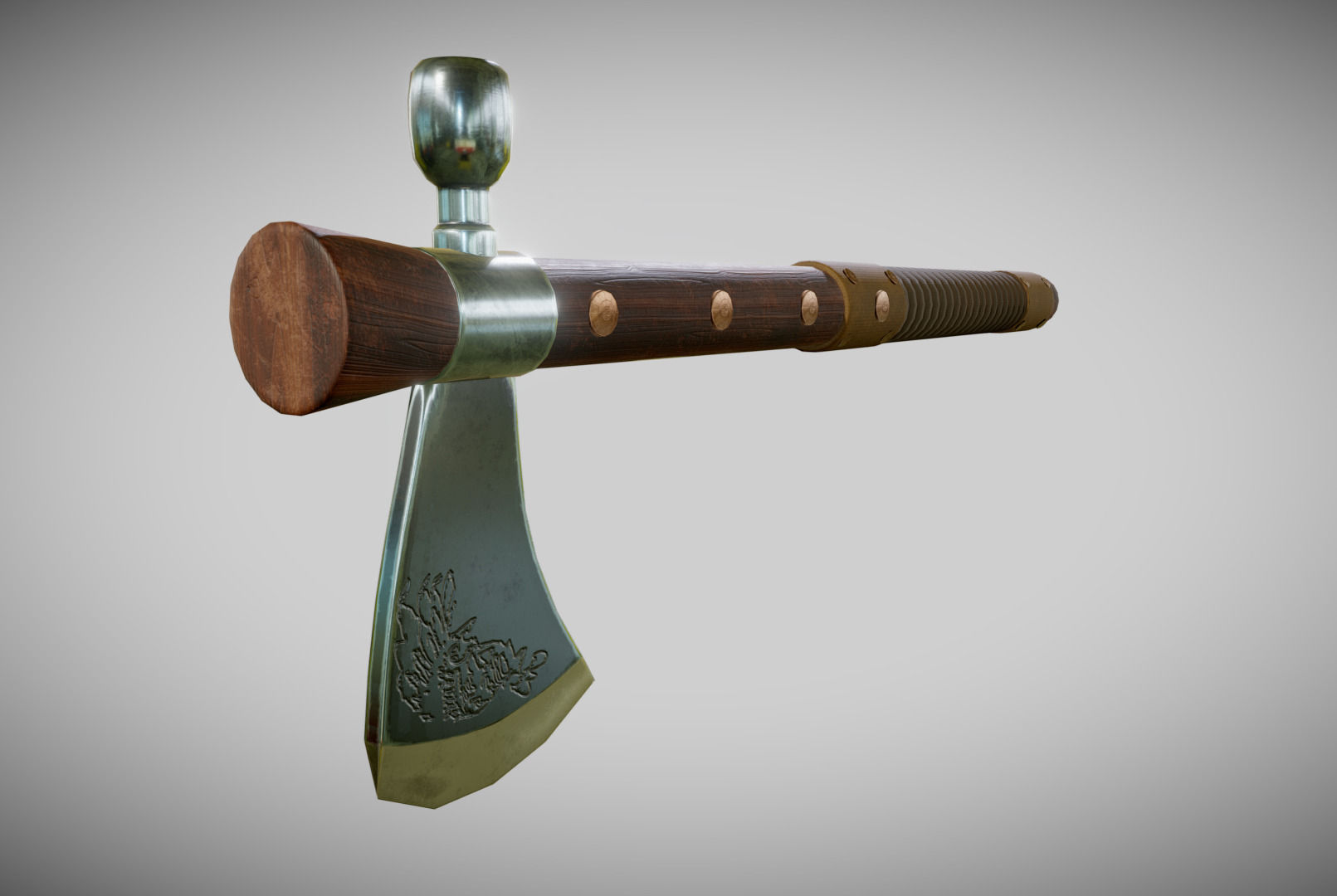 Tomahawk axe with wooden handle Low-poly 3D model_1