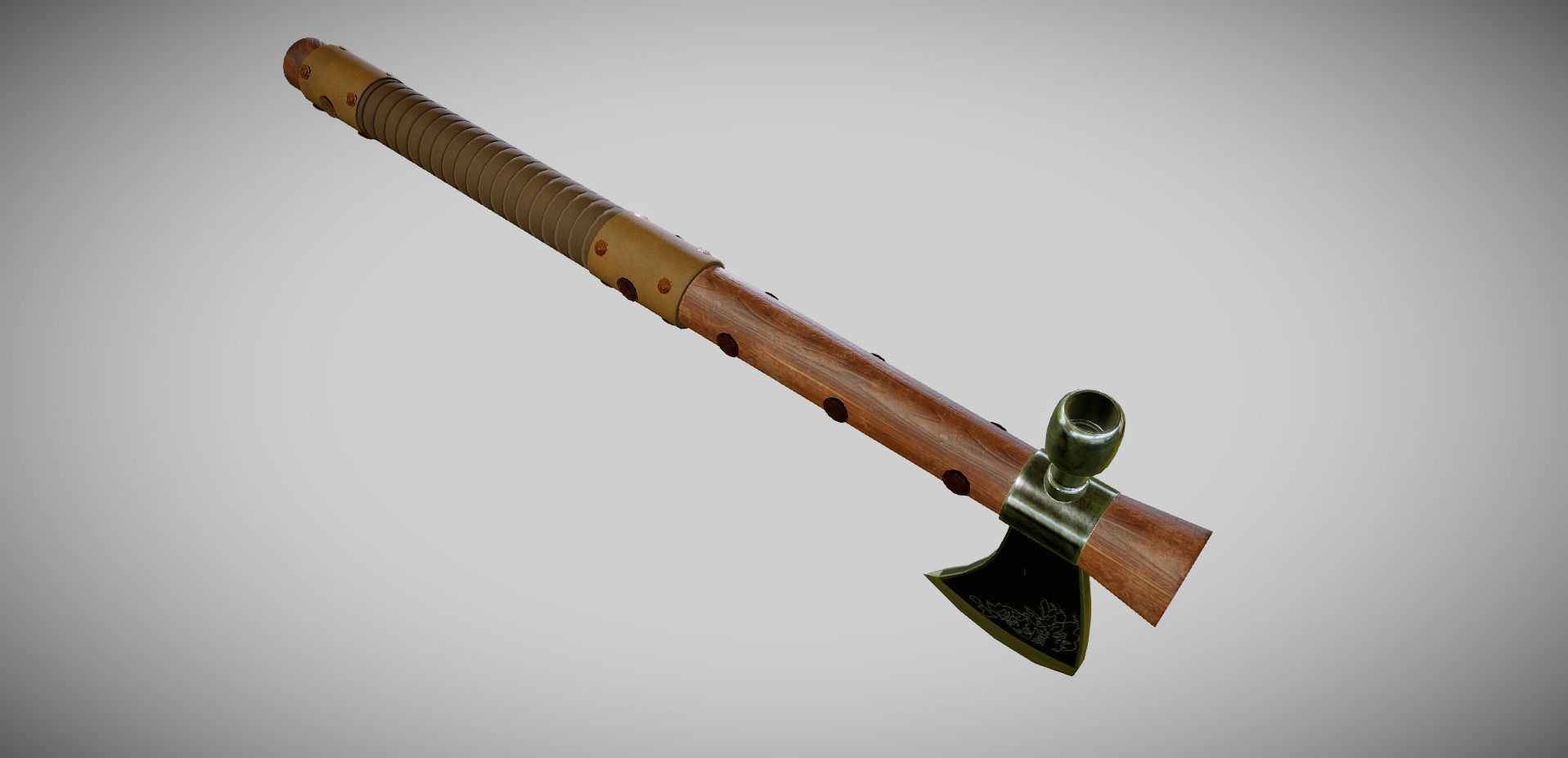 Tomahawk axe with wooden handle Low-poly 3D model_3