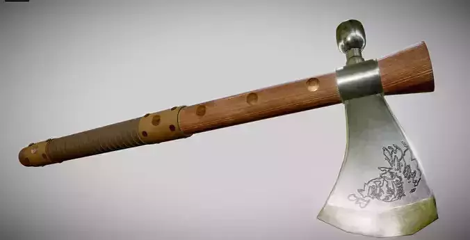 Tomahawk axe with wooden handle Low-poly 3D model