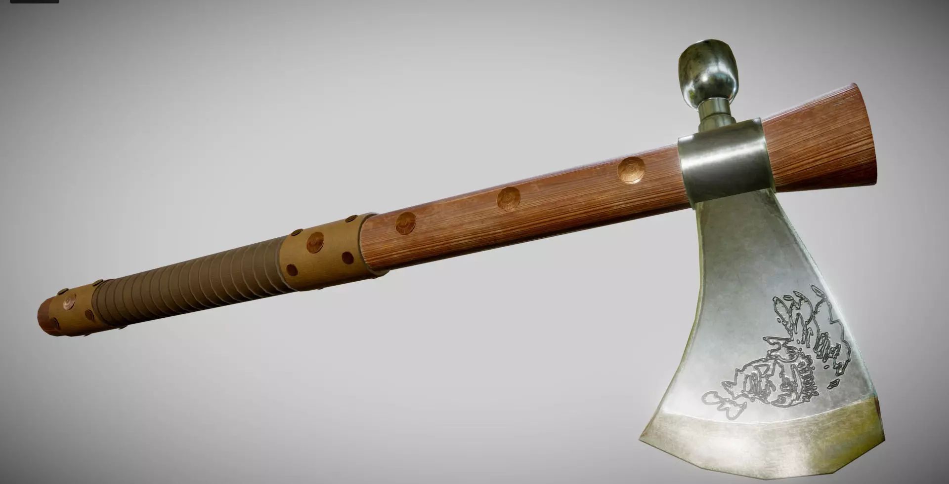 Tomahawk axe with wooden handle Low-poly 3D model_0