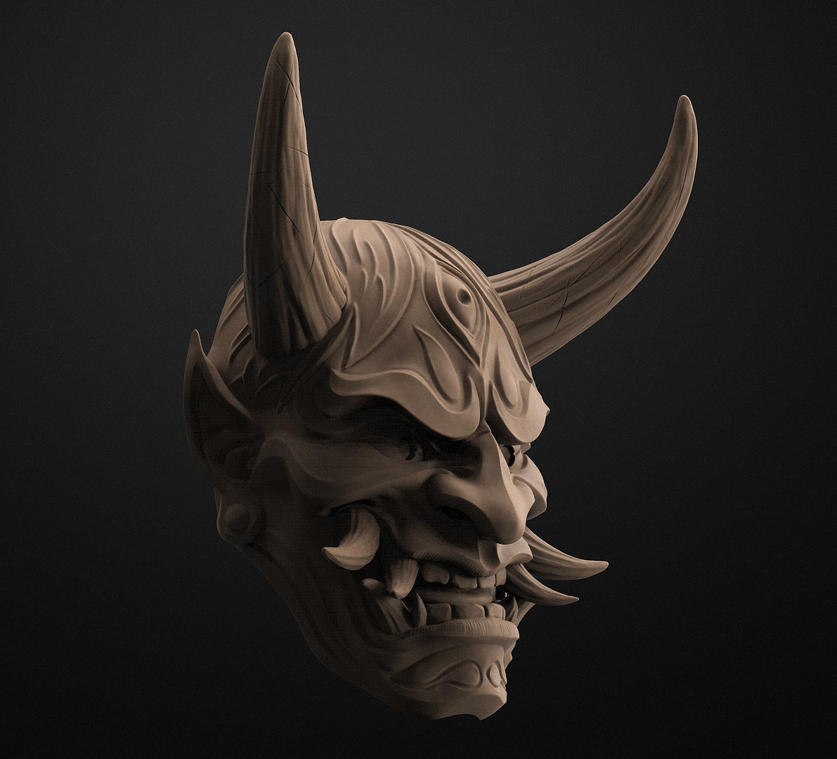 Hannya Mask Pendant Magnet 7 Oni Mask Samurai Mask 3D print model_7