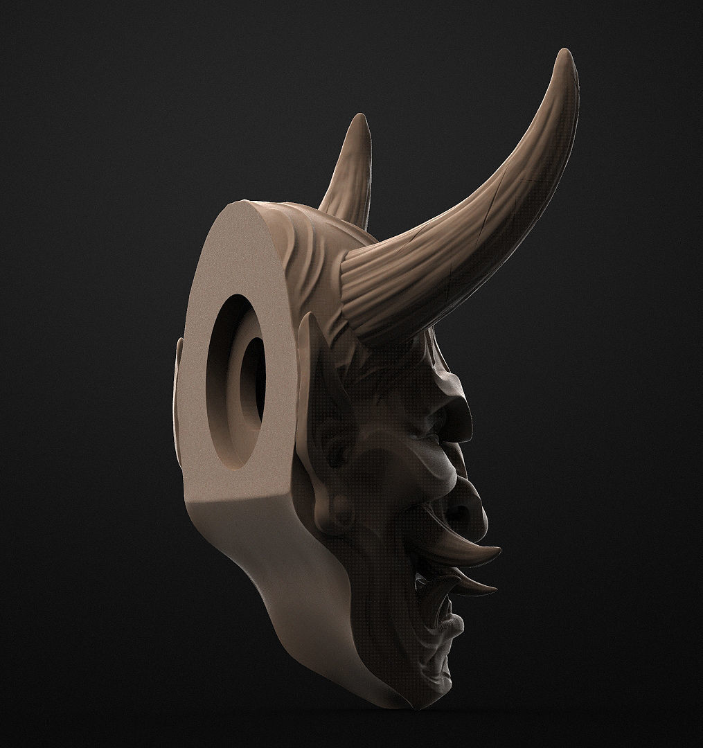 Hannya Mask Pendant Magnet 7 Oni Mask Samurai Mask 3D print model_9