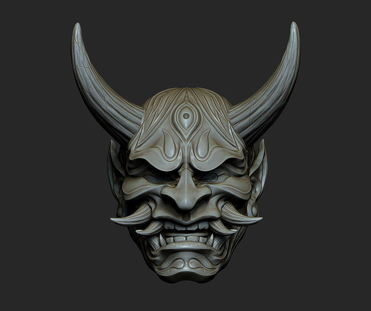 Hannya Mask Pendant Magnet 7 Oni Mask Samurai Mask 3D print model_1