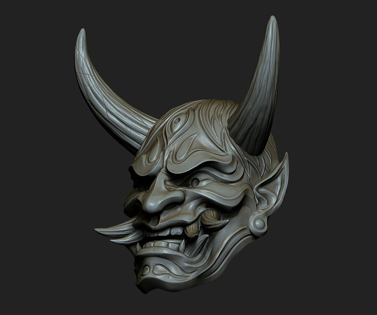 Hannya Mask Pendant Magnet 7 Oni Mask Samurai Mask 3D print model_2