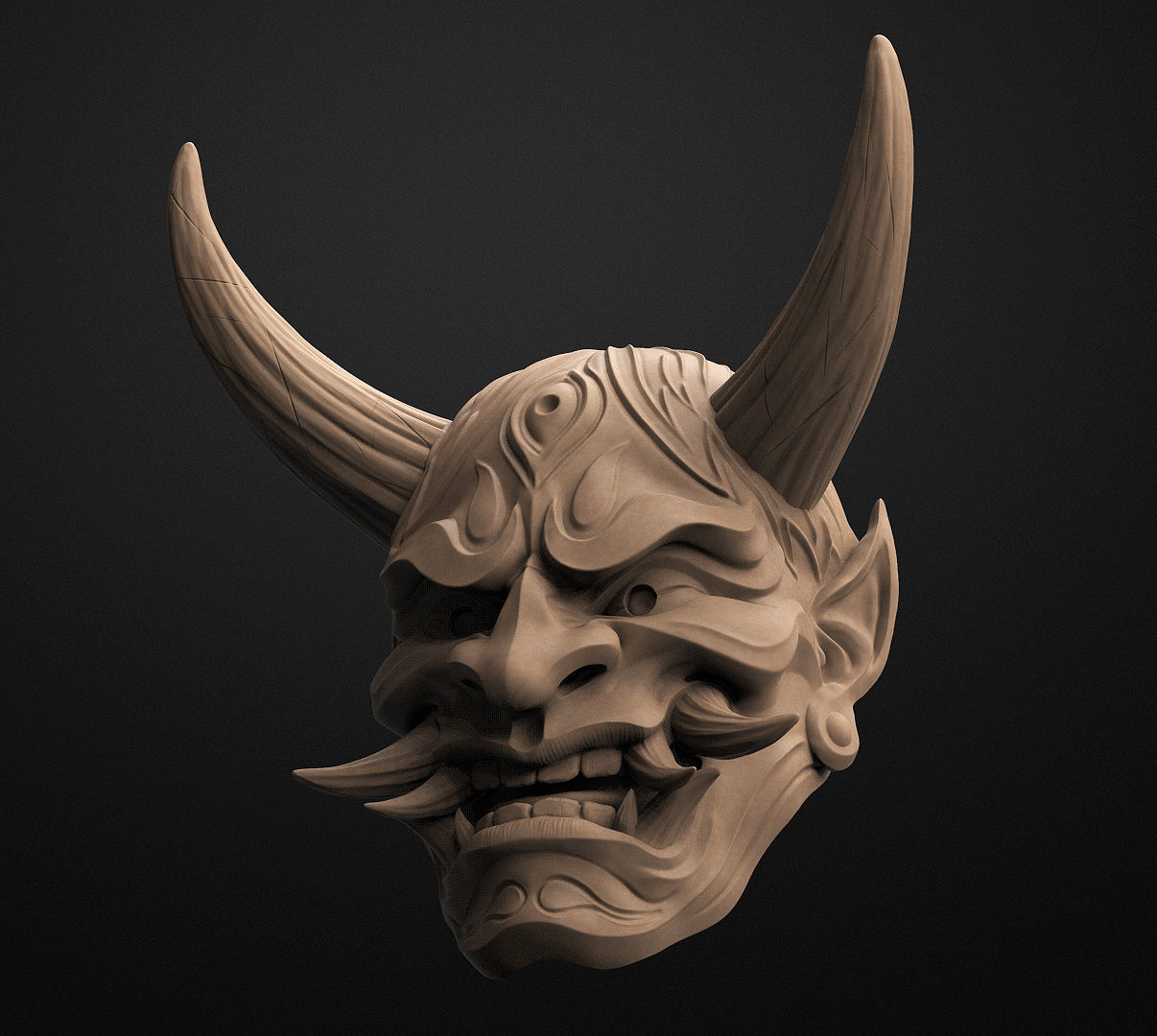 Hannya Mask Pendant Magnet 7 Oni Mask Samurai Mask 3D print model_6