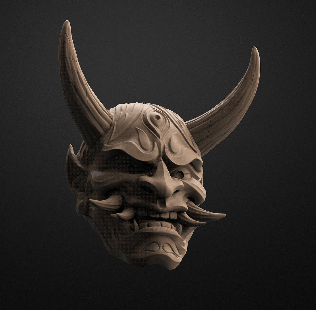 Hannya Mask Pendant Magnet 7 Oni Mask Samurai Mask 3D print model_5