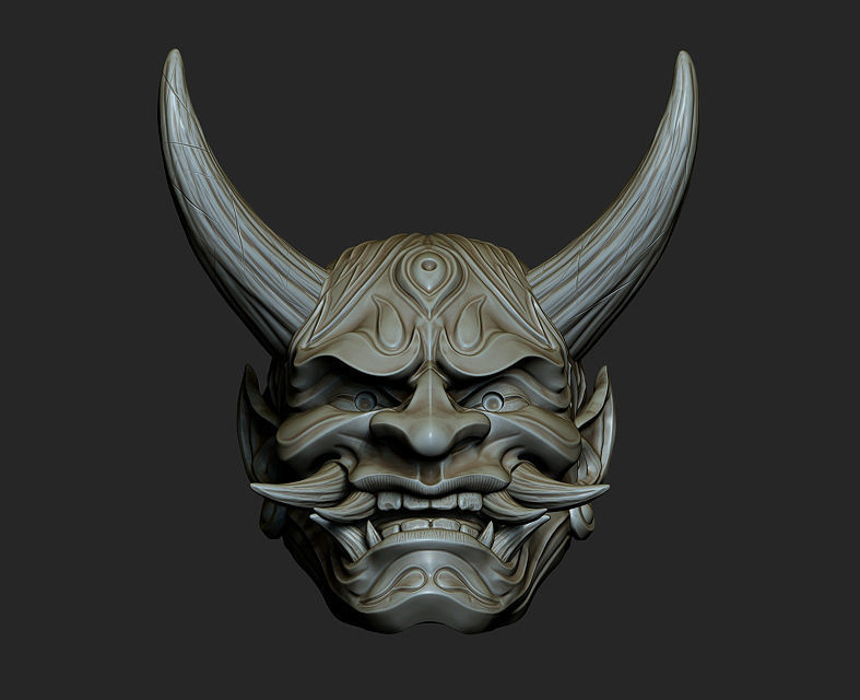 Hannya Mask Pendant Magnet 7 Oni Mask Samurai Mask 3D print model_3
