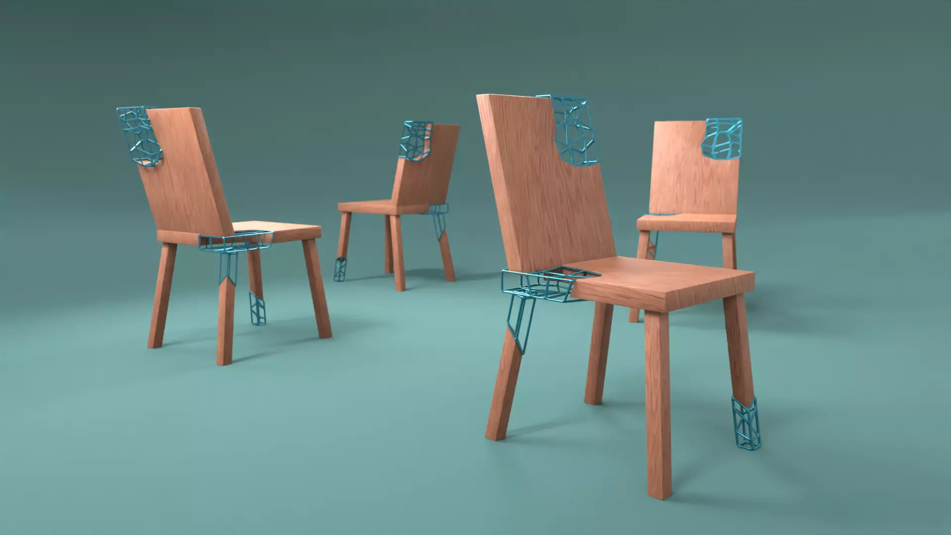 Wooden Chair with Steel Inserts Low-poly 3D model