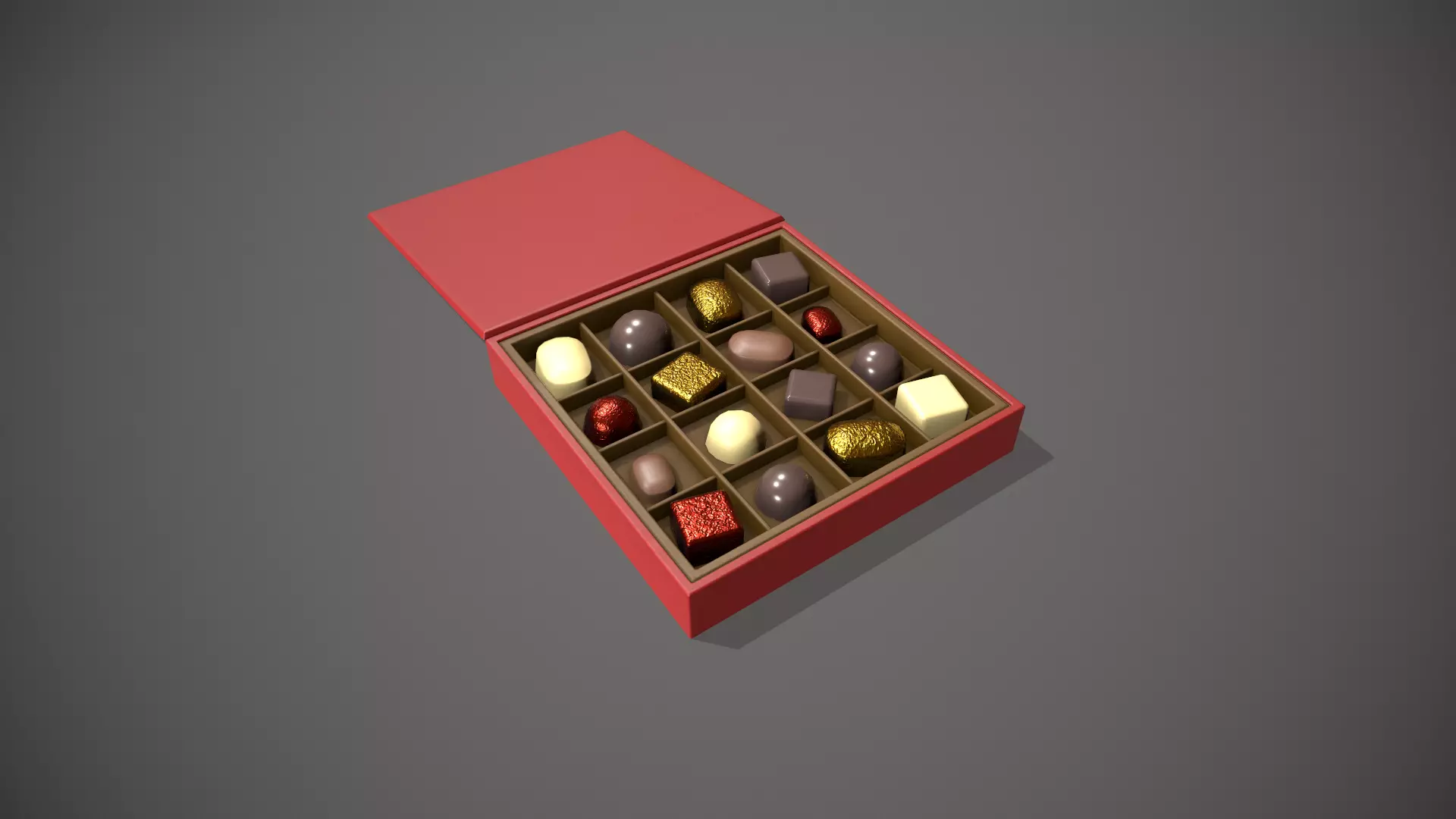 Christmas Red Box of Chocolates Low-poly 3D model_0