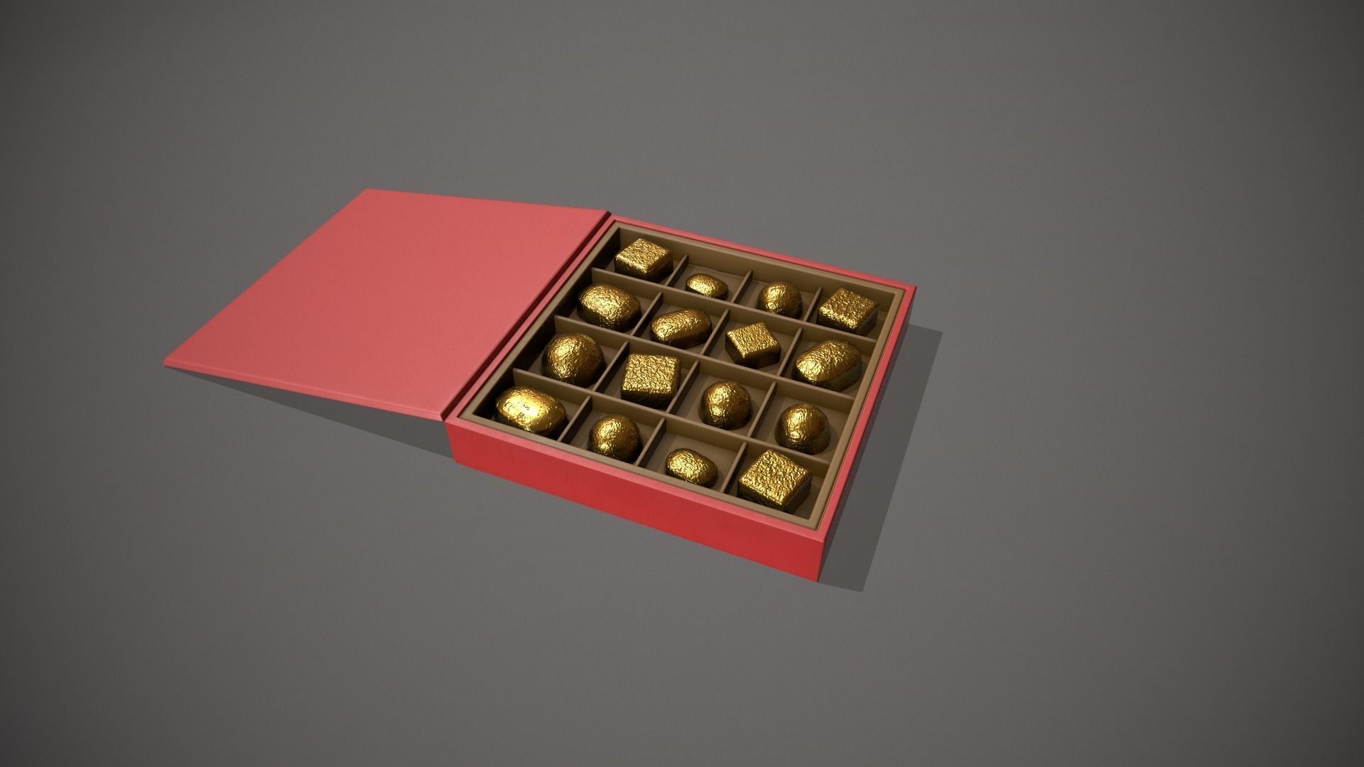 Christmas Red Box of Chocolates in Gold Foil Low-poly 3D model_1