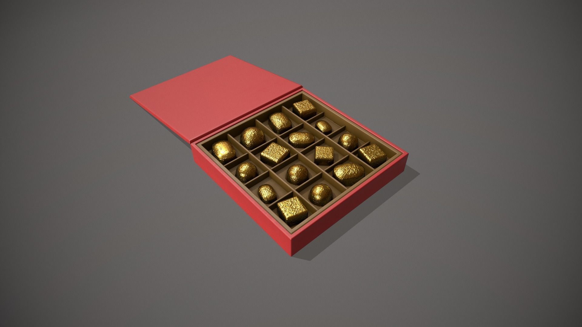 Christmas Red Box of Chocolates in Gold Foil Low-poly 3D model_11