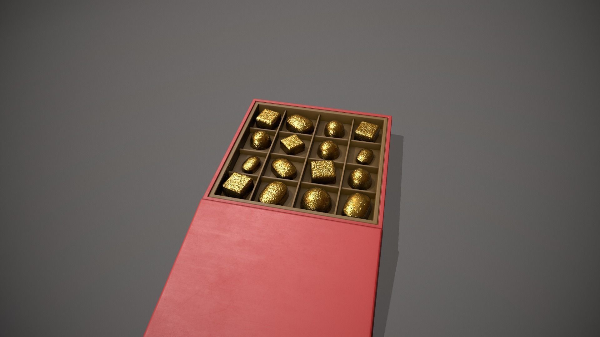 Christmas Red Box of Chocolates in Gold Foil Low-poly 3D model_4