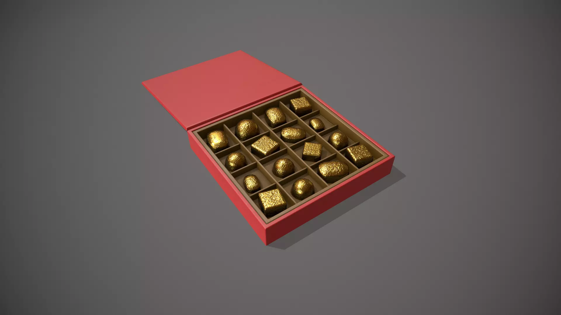 Christmas Red Box of Chocolates in Gold Foil Low-poly 3D model_0