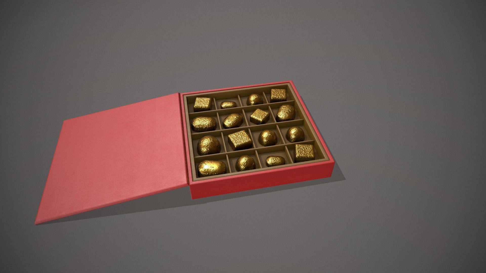 Christmas Red Box of Chocolates in Gold Foil Low-poly 3D model_2