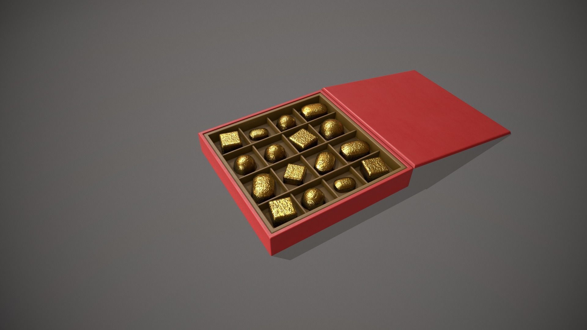 Christmas Red Box of Chocolates in Gold Foil Low-poly 3D model_8