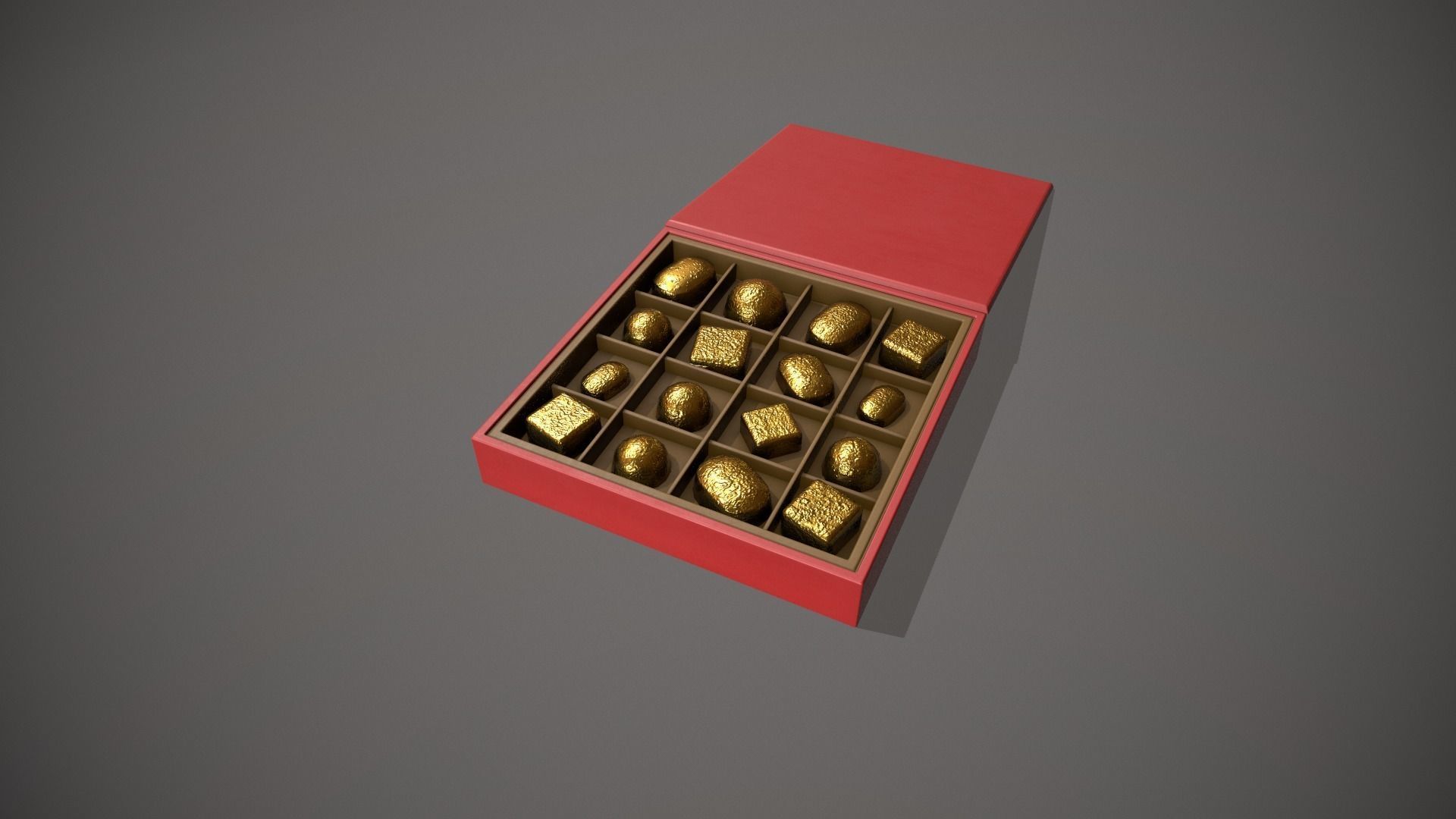 Christmas Red Box of Chocolates in Gold Foil Low-poly 3D model_9