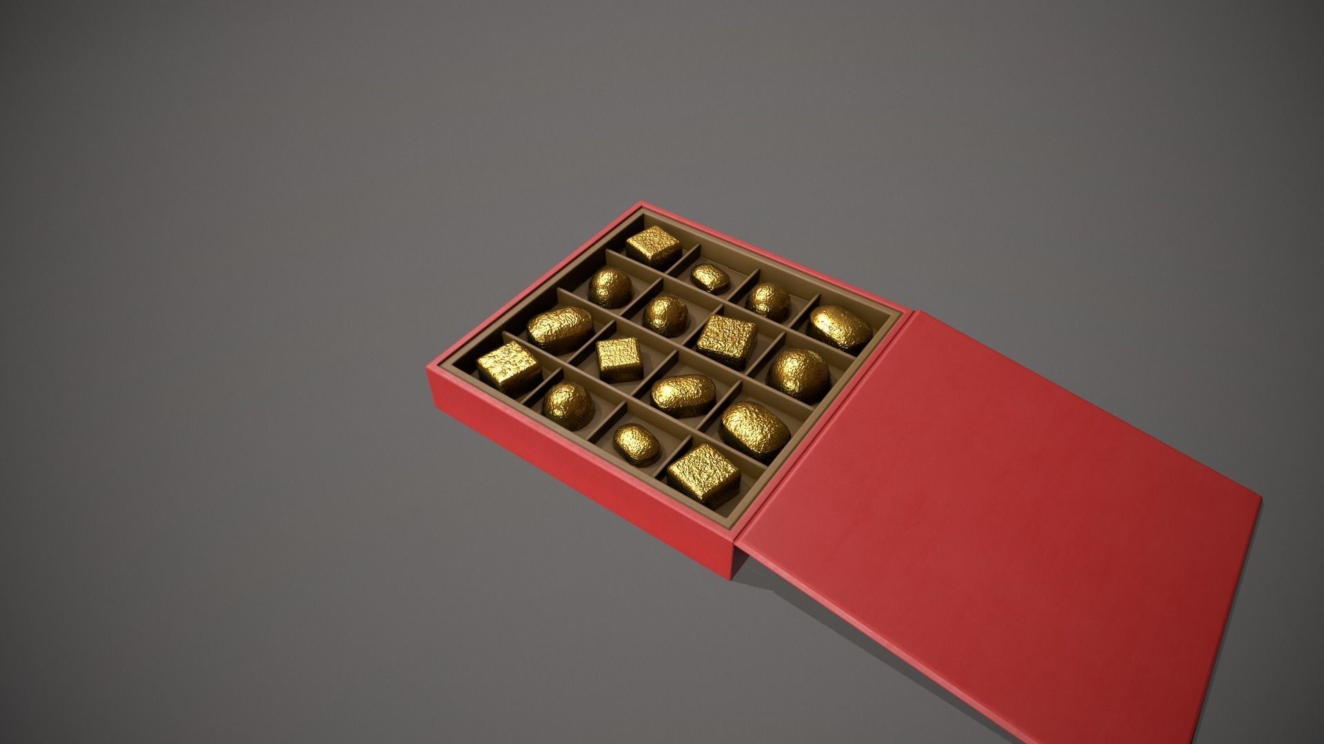 Christmas Red Box of Chocolates in Gold Foil Low-poly 3D model_6