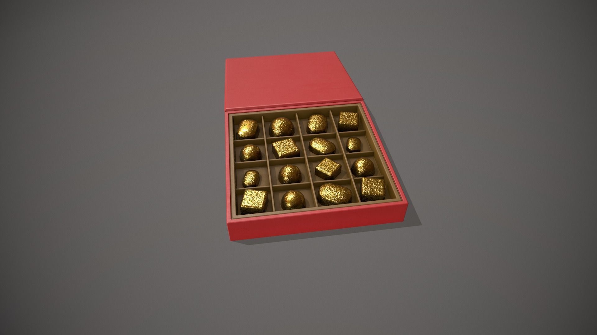 Christmas Red Box of Chocolates in Gold Foil Low-poly 3D model_10