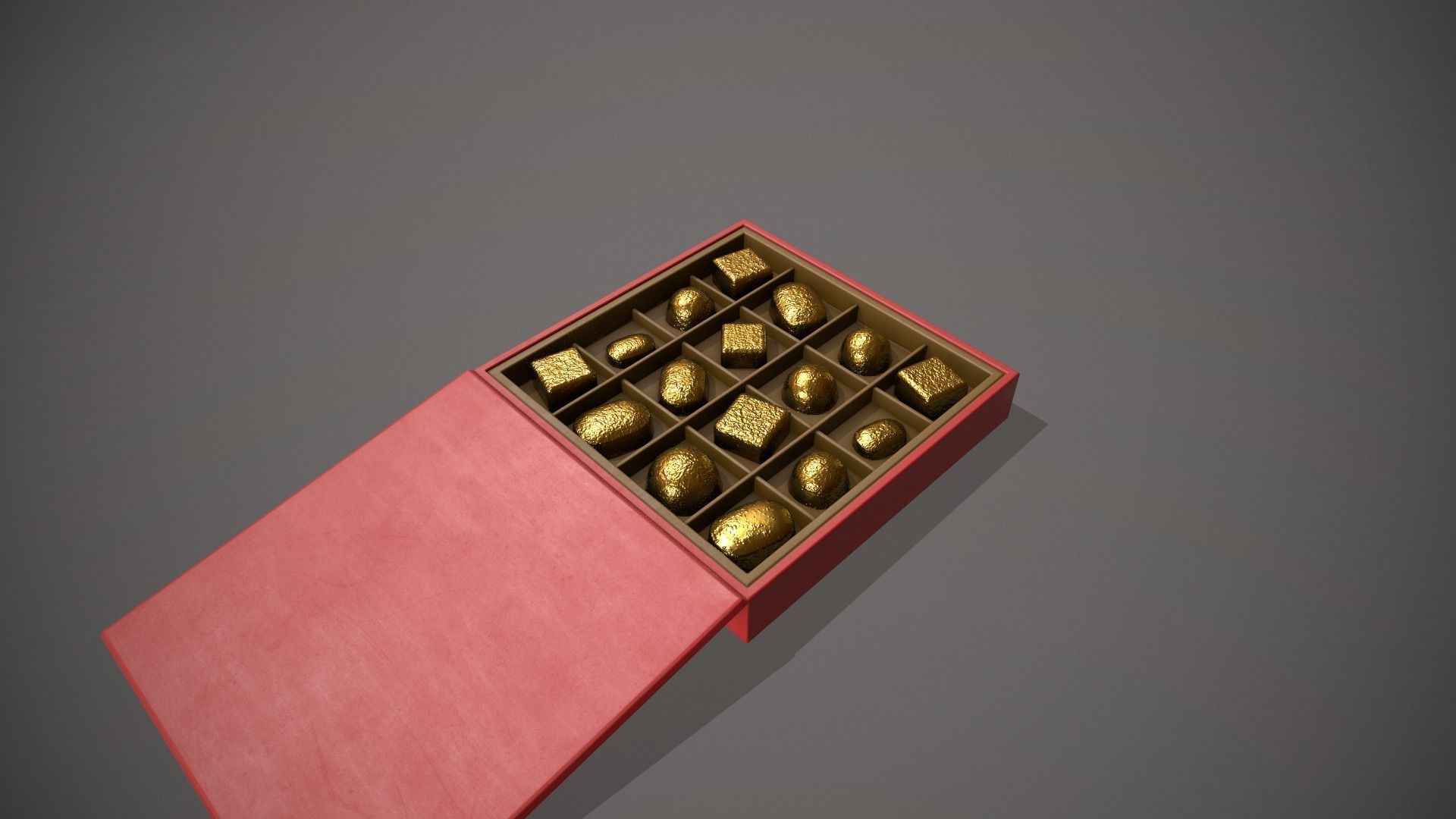 Christmas Red Box of Chocolates in Gold Foil Low-poly 3D model_3