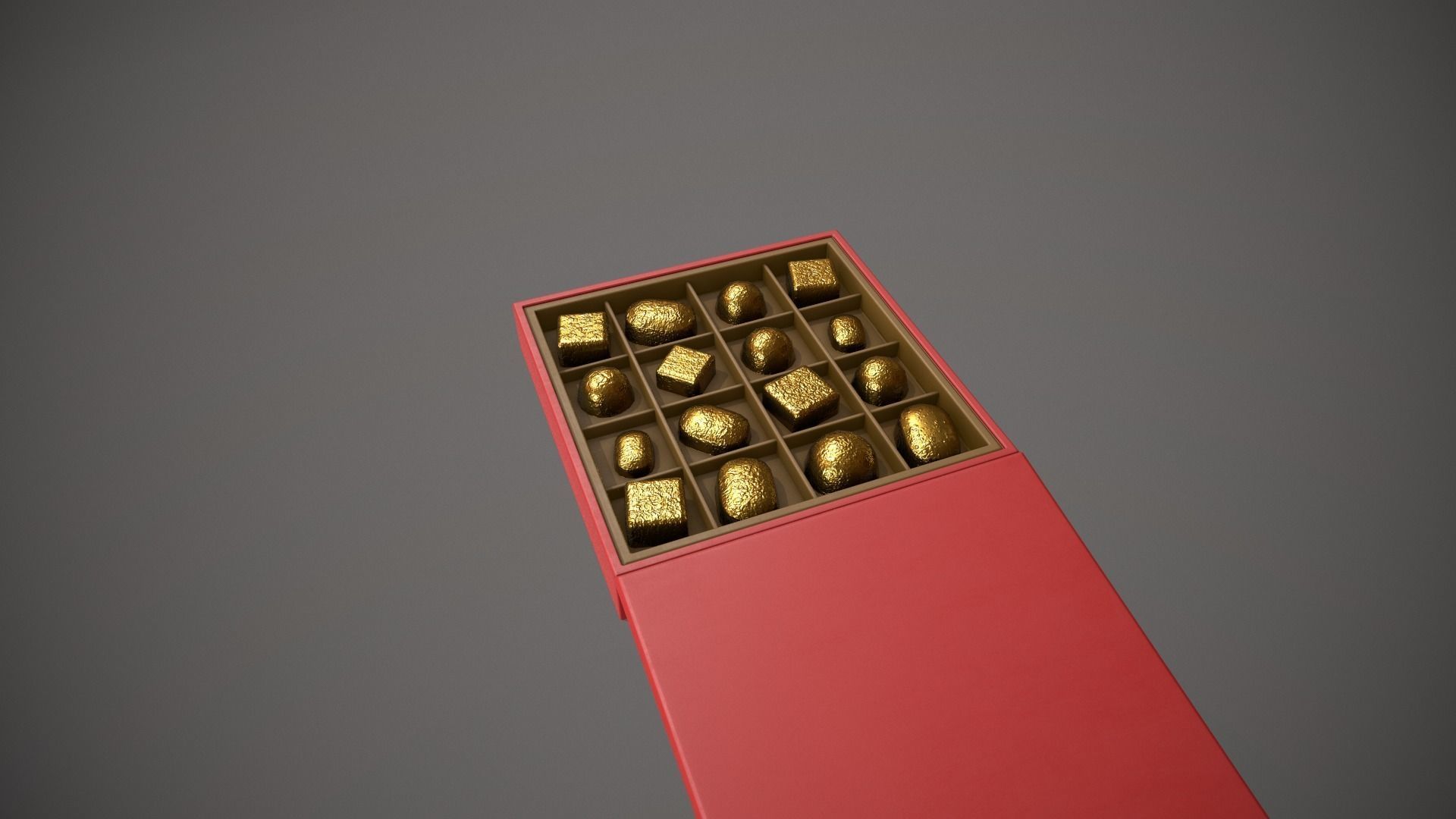 Christmas Red Box of Chocolates in Gold Foil Low-poly 3D model_5
