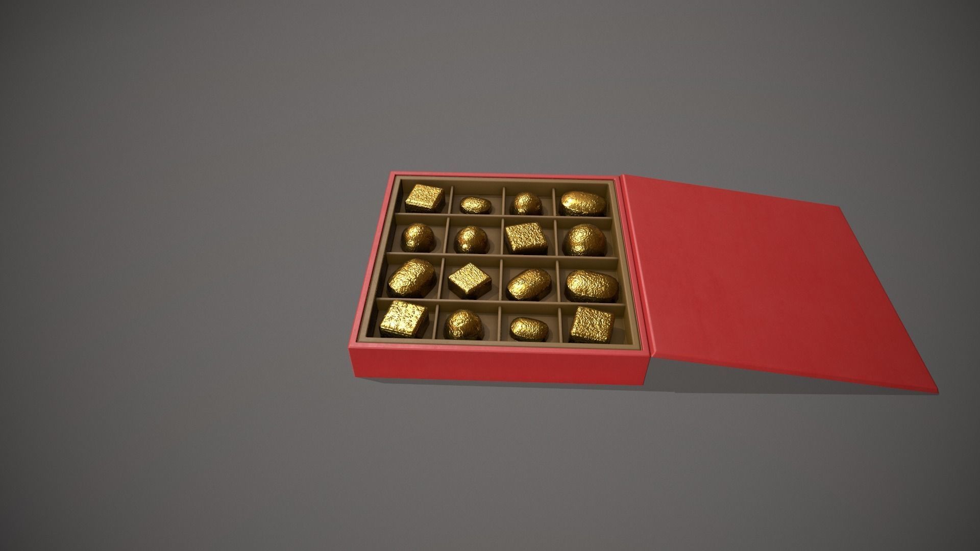 Christmas Red Box of Chocolates in Gold Foil Low-poly 3D model_7
