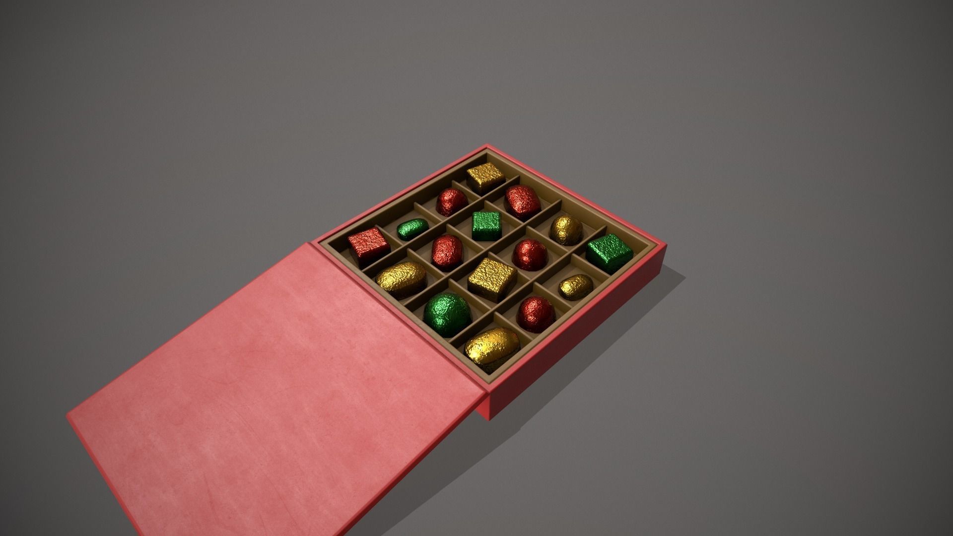 Christmas Red Box of Chocolates in Mixed Colour Foil Low-poly 3D model_3