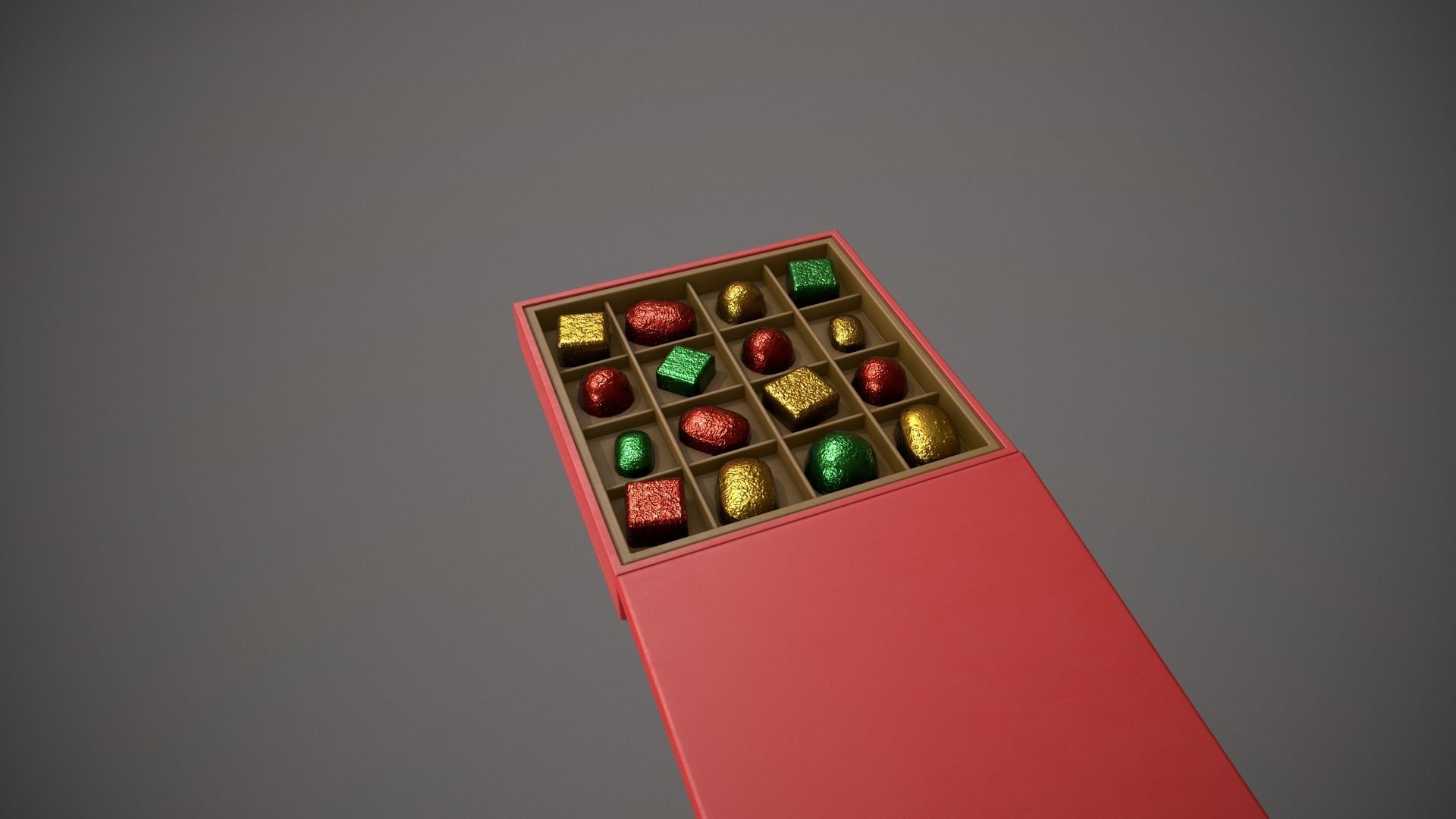 Christmas Red Box of Chocolates in Mixed Colour Foil Low-poly 3D model_5