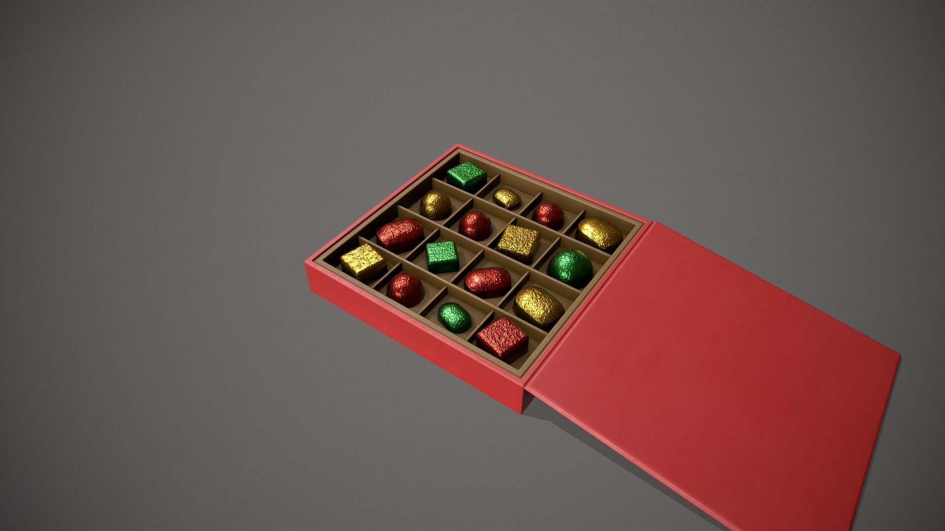 Christmas Red Box of Chocolates in Mixed Colour Foil Low-poly 3D model_6