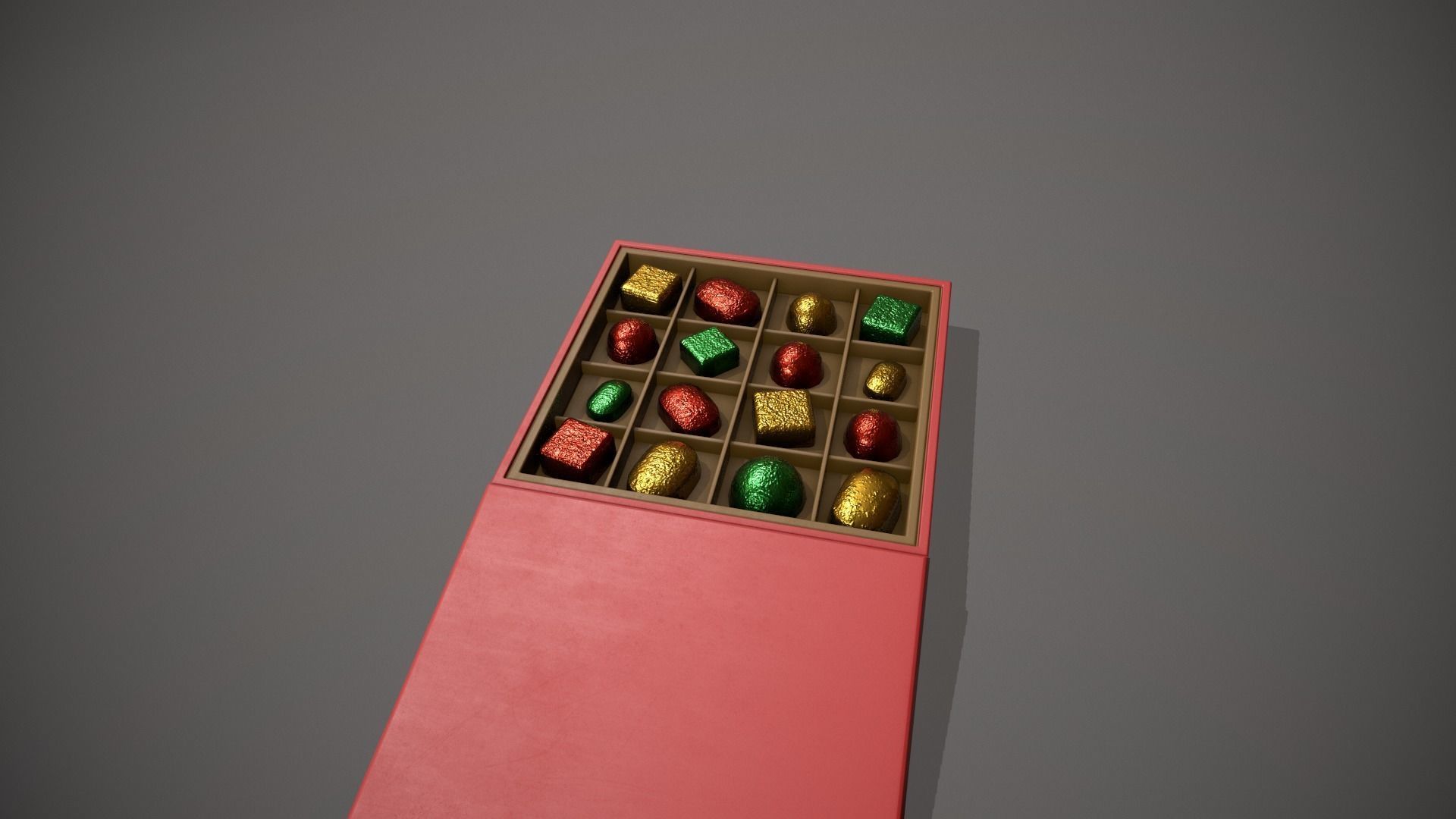 Christmas Red Box of Chocolates in Mixed Colour Foil Low-poly 3D model_4