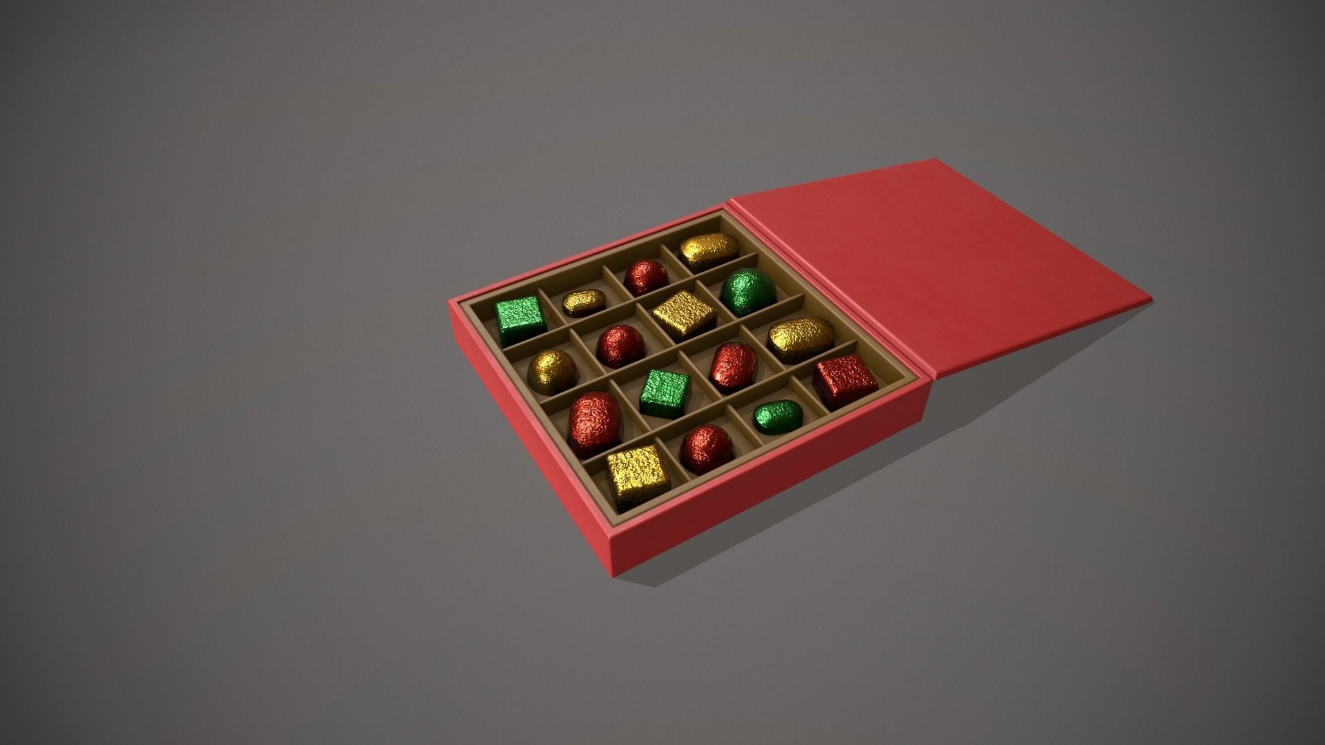 Christmas Red Box of Chocolates in Mixed Colour Foil Low-poly 3D model_8
