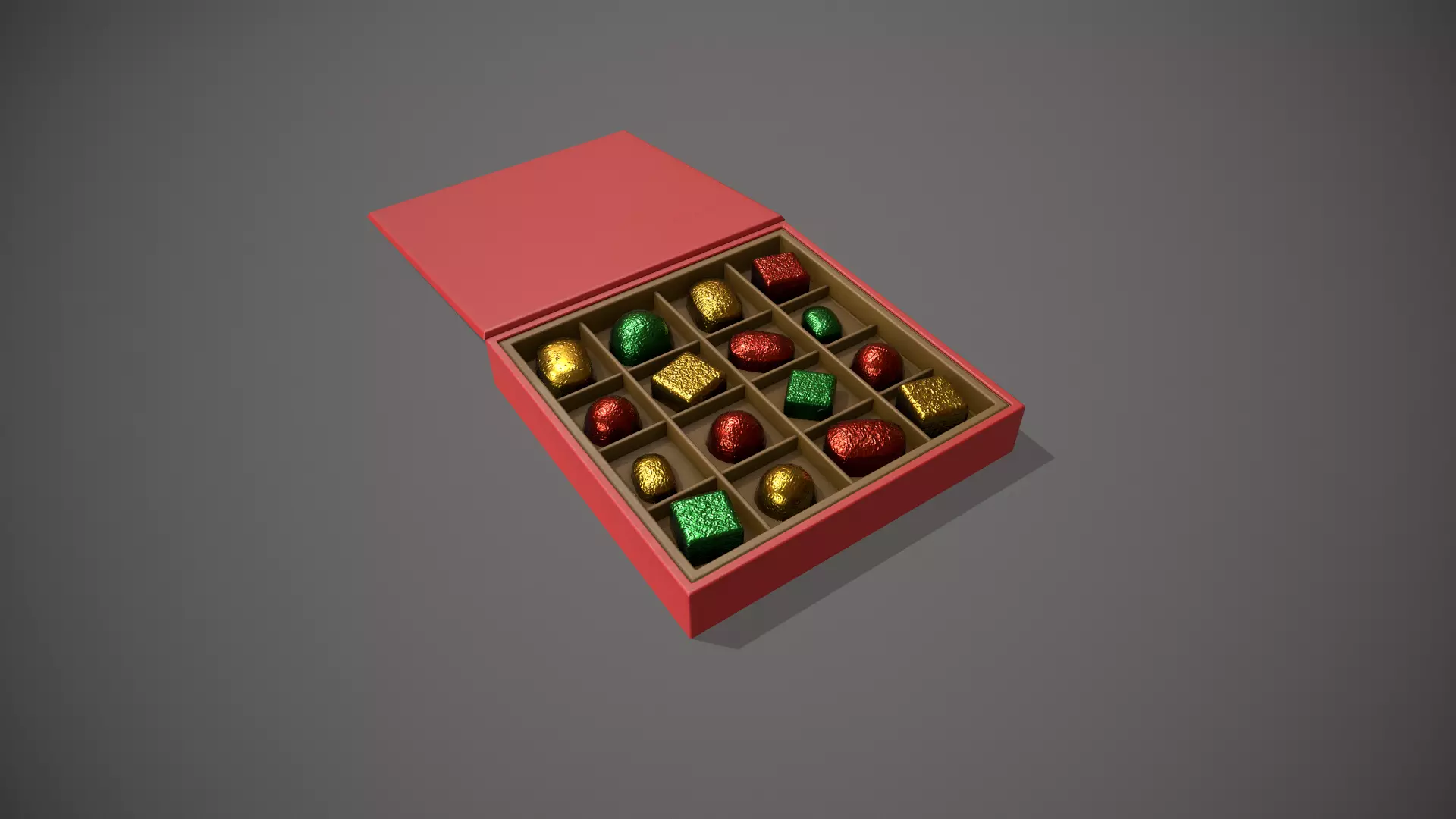 Christmas Red Box of Chocolates in Mixed Colour Foil Low-poly 3D model_0