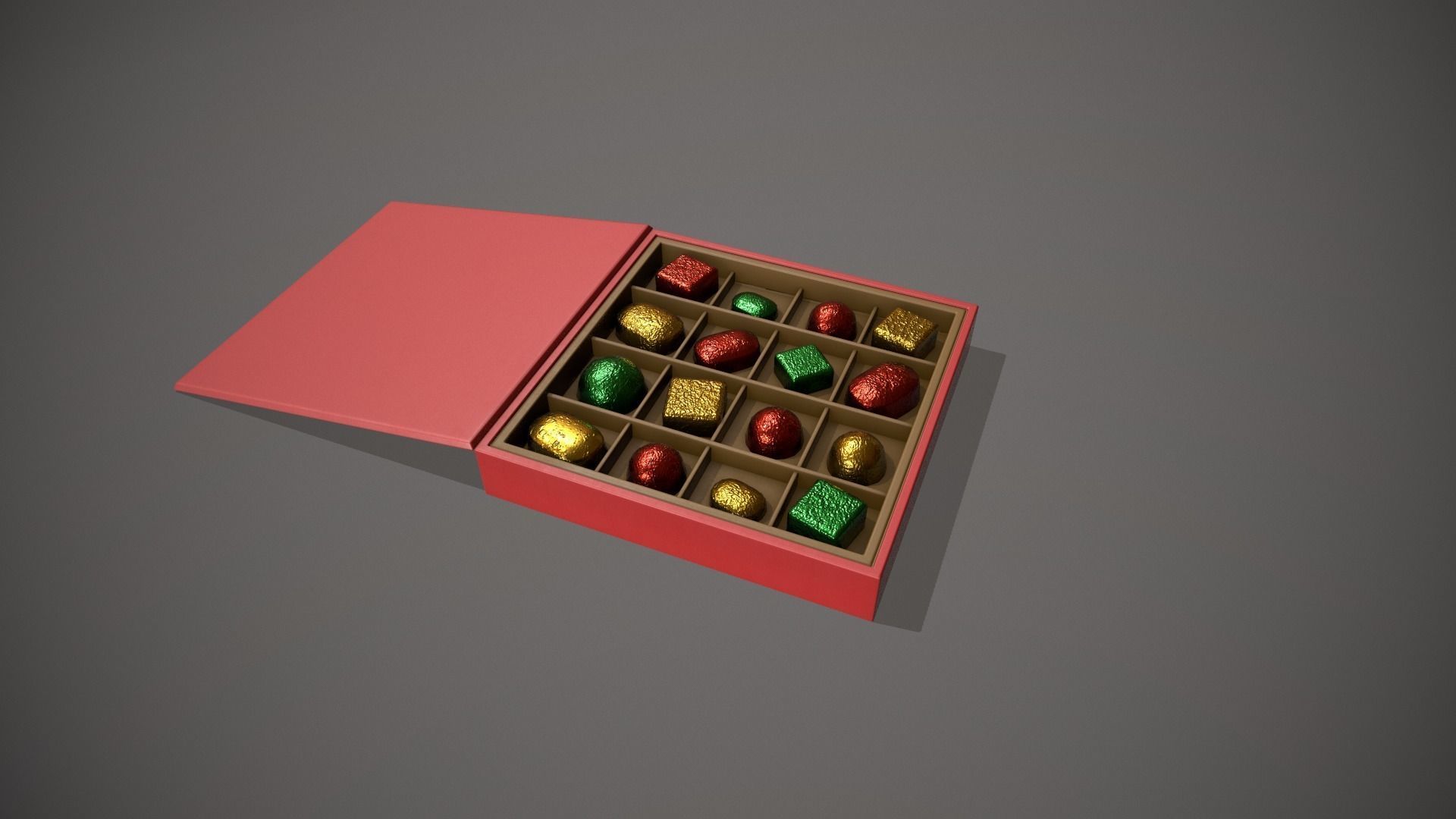 Christmas Red Box of Chocolates in Mixed Colour Foil Low-poly 3D model_1