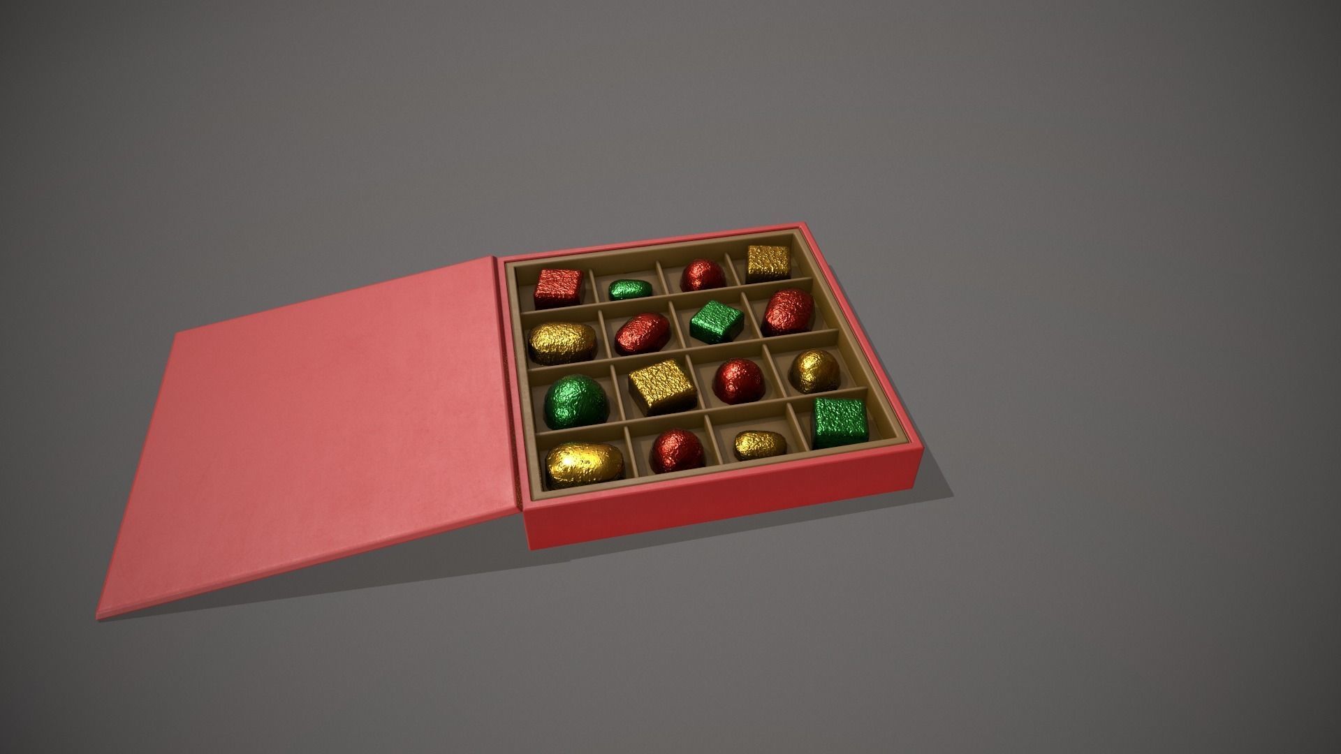 Christmas Red Box of Chocolates in Mixed Colour Foil Low-poly 3D model_2