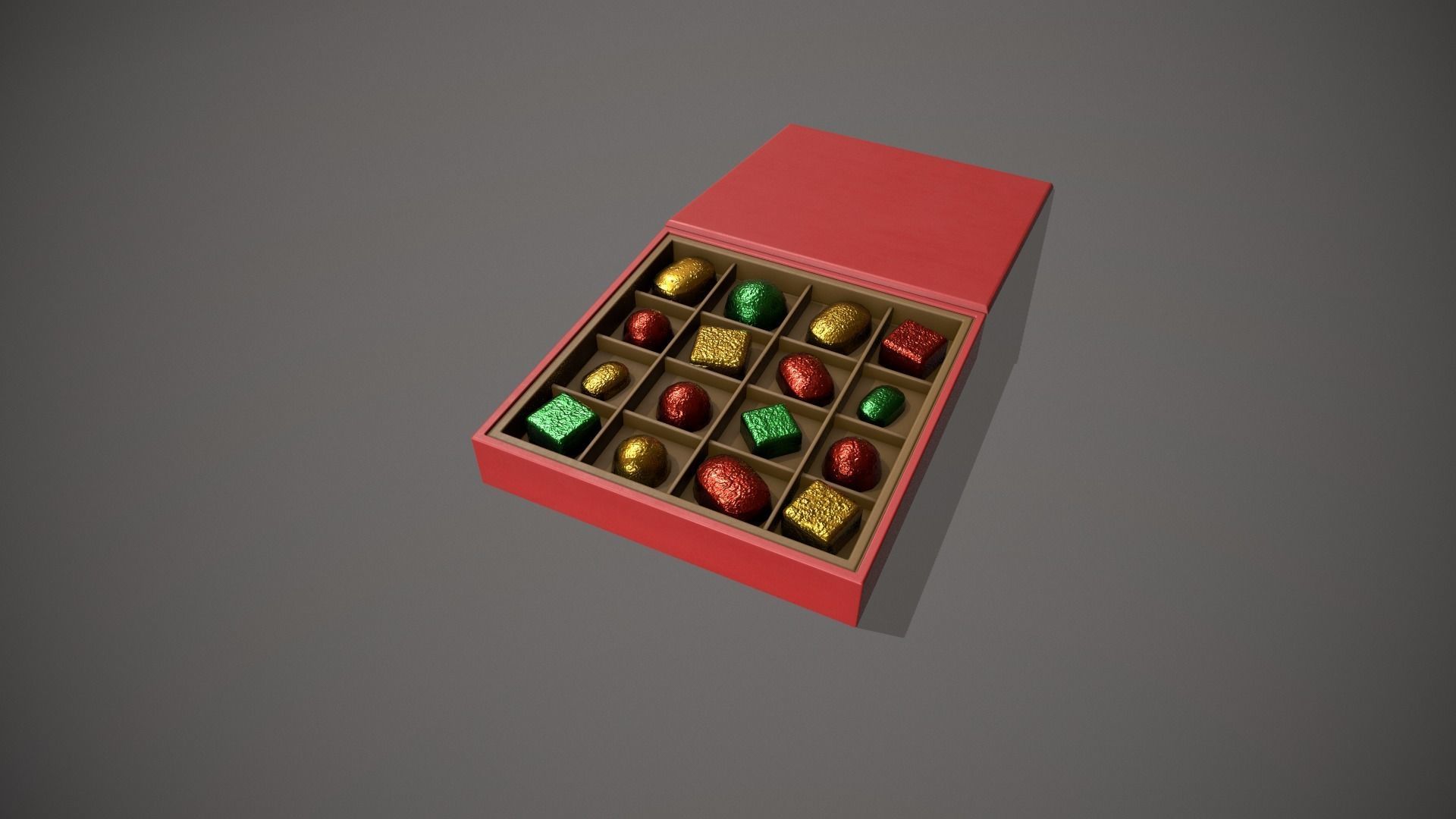 Christmas Red Box of Chocolates in Mixed Colour Foil Low-poly 3D model_9