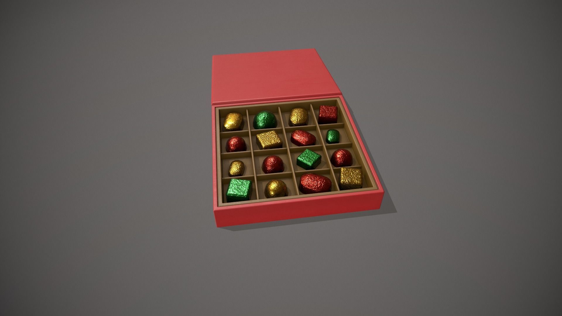 Christmas Red Box of Chocolates in Mixed Colour Foil Low-poly 3D model_10