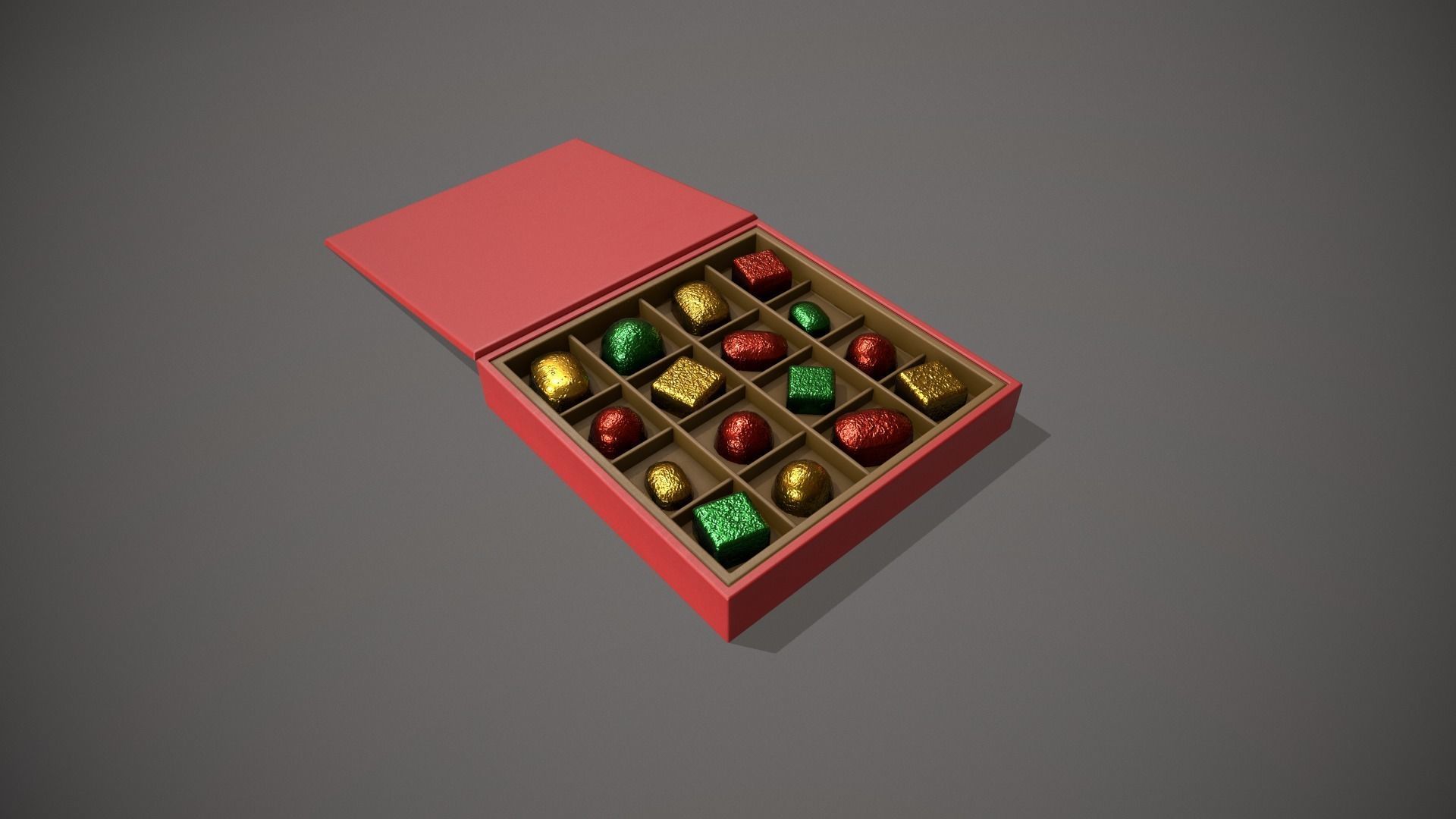Christmas Red Box of Chocolates in Mixed Colour Foil Low-poly 3D model_11