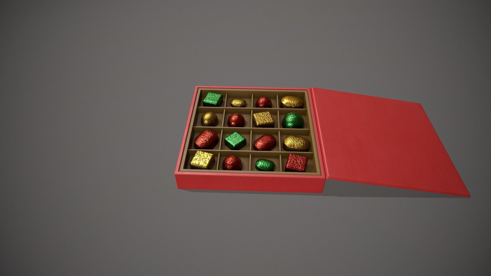 Christmas Red Box of Chocolates in Mixed Colour Foil Low-poly 3D model_7