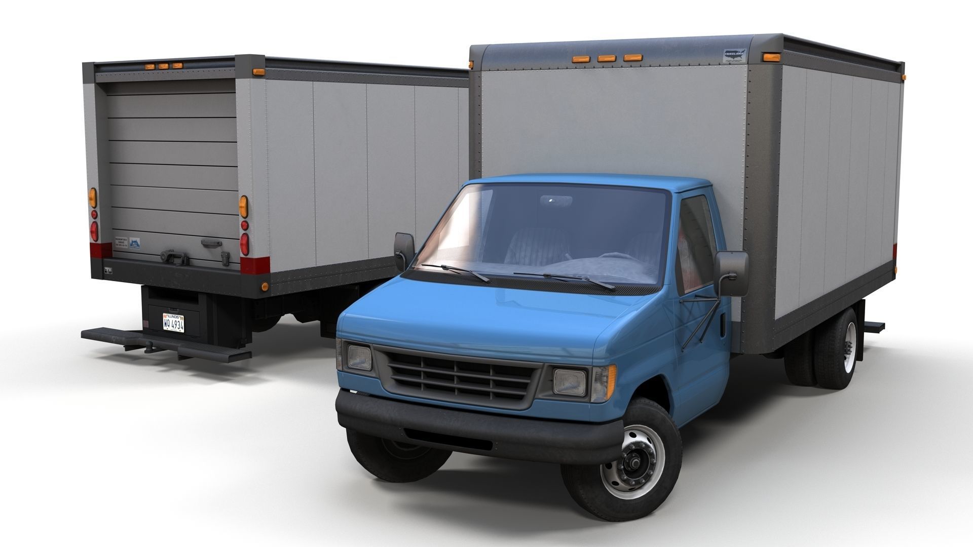 Industrial van box truck Low-poly 3D model_3