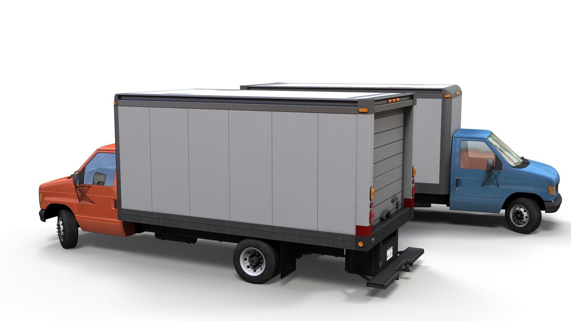 Industrial van box truck Low-poly 3D model_4