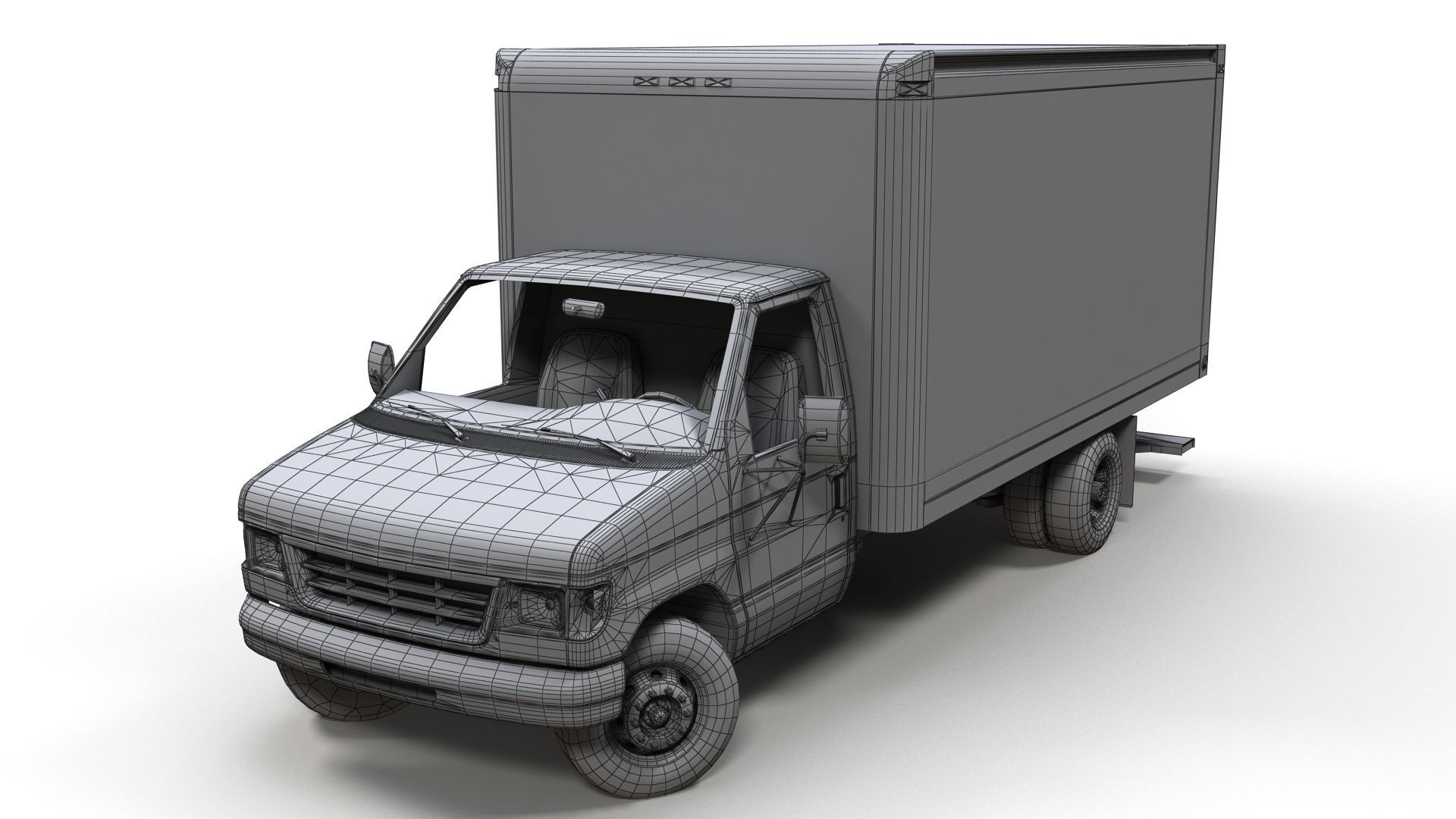 Industrial van box truck Low-poly 3D model_13
